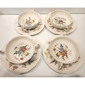 Copeland Spode Gainsborough Flat  Cream Soup Cup & Saucer Set  (4)